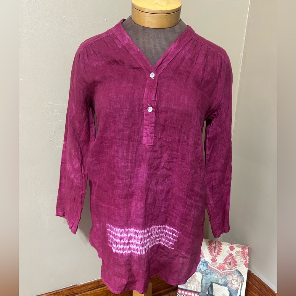 Rosemarine Tunic Top Tie Dye Popover Long Sleeves  Lagenlook Beach Size Small